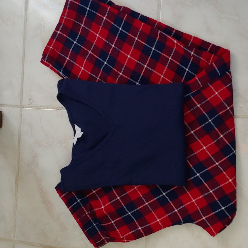 Women's Charter Club Pajama Set of 2! Plaid Flannel Red Blue SZ Petite MED NEW!